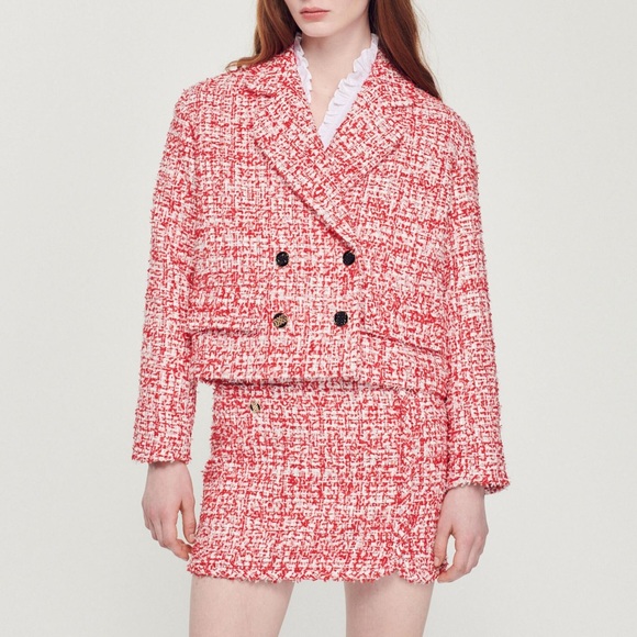 Sandro Red Tweed Skirt